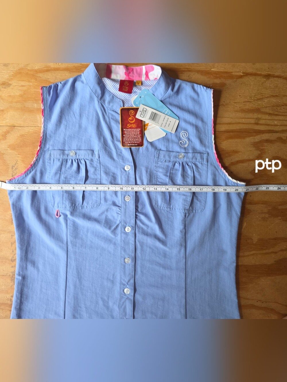 SHE outdoor Sleeveless Blue Button-Front Women's Top #TK48 - Picture 6 of 16